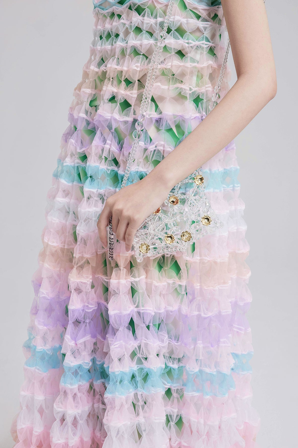 WOMEN GIRL STRAP SLEEVELESS MULTI COLOURED PASTEL AIR RIBBON DRESS