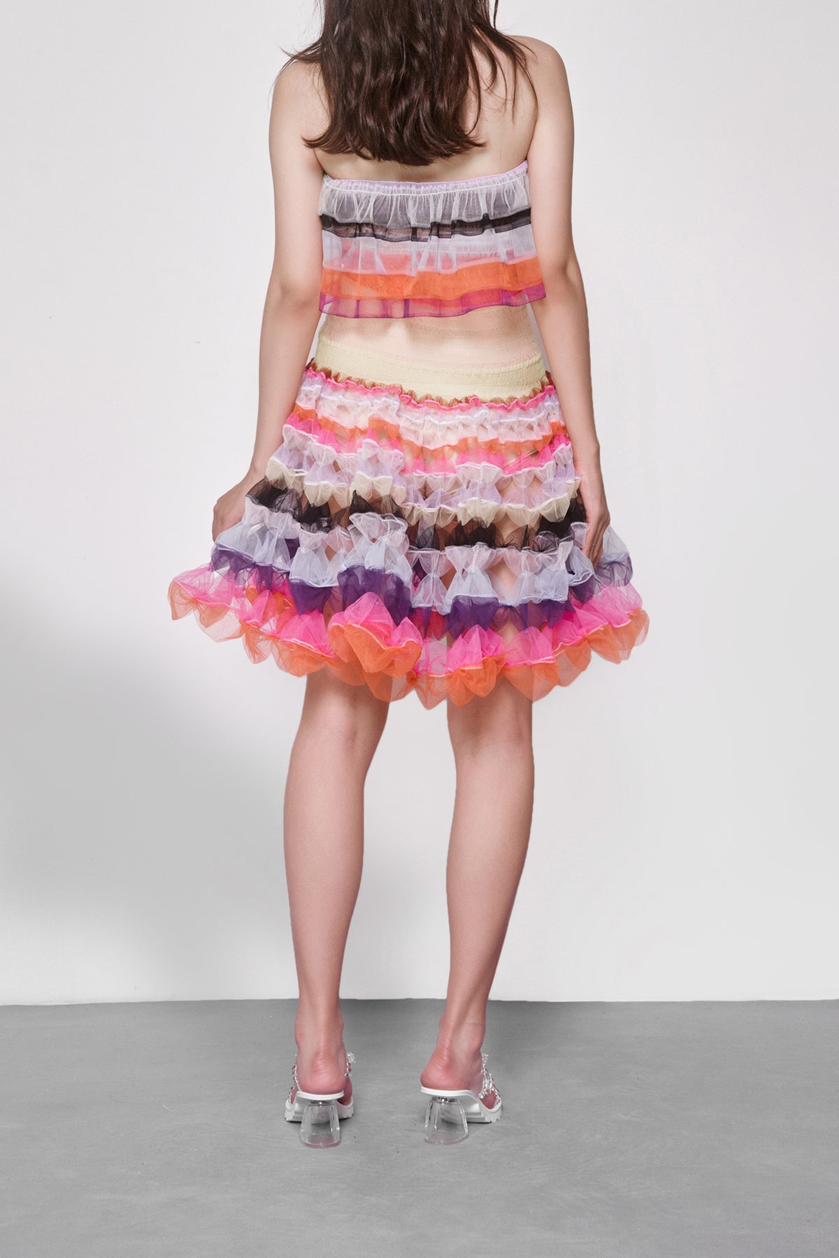 WOMEN GIRL SLEEVELESS BRIGHT STYLE MULTI COLOUR AIR RIBBON SHIRRED MINI DRESS