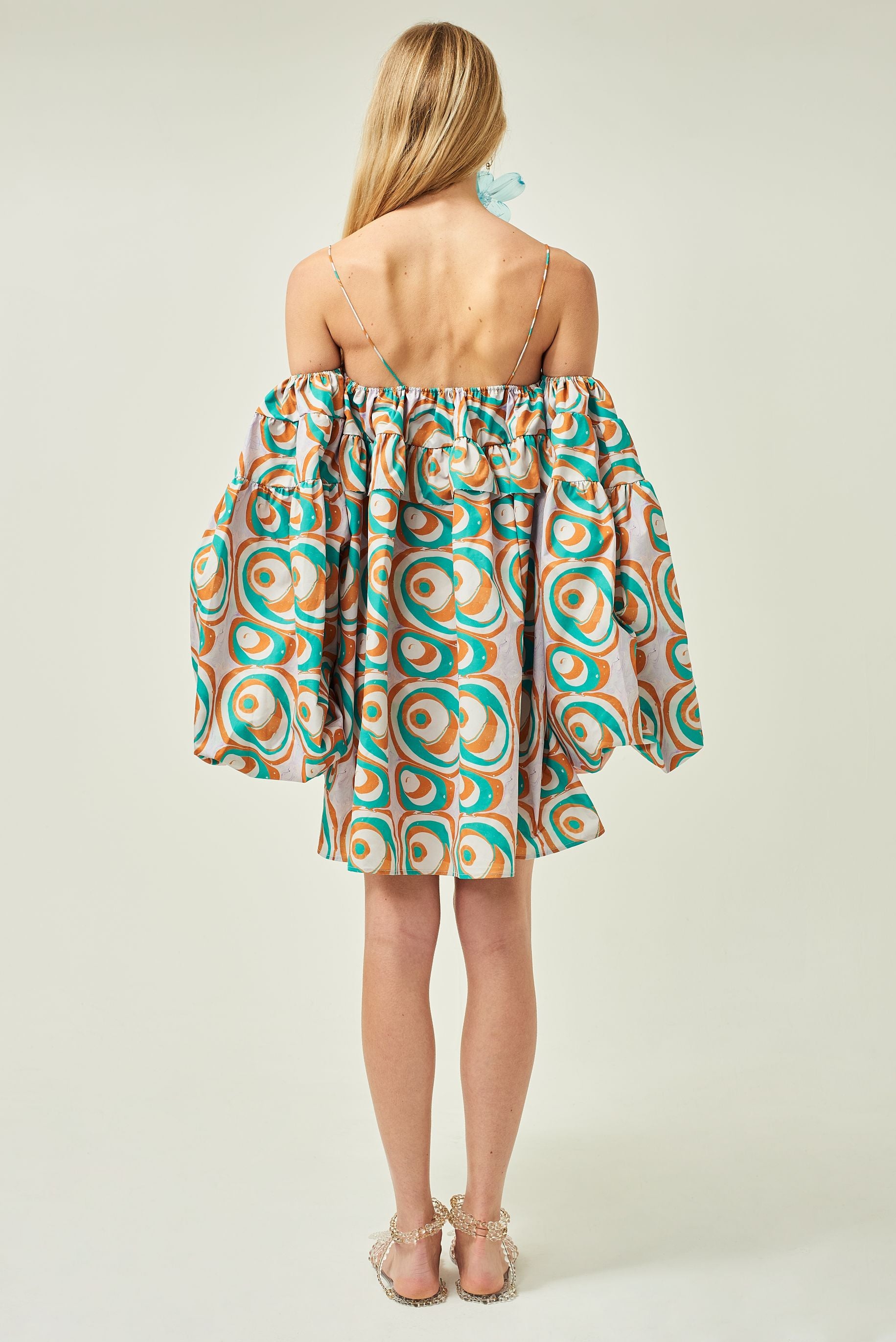 WOMEN SHORT MINI STYLE OFF SHOULDER POPLIN DRESS GREEN