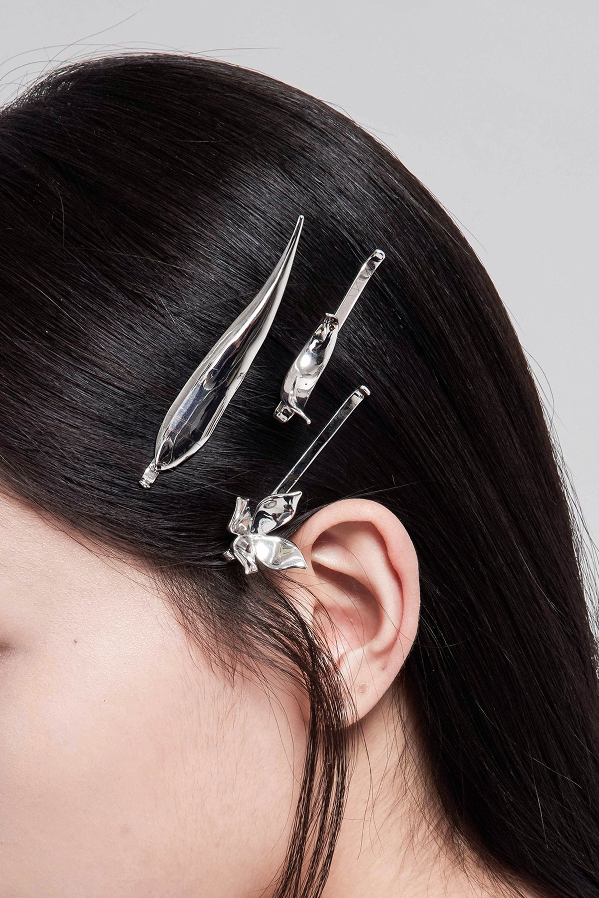 WOMEN GIRL ACCESSORY STYLE SILVER OLIVE LEAF HAIRPIN LARGE