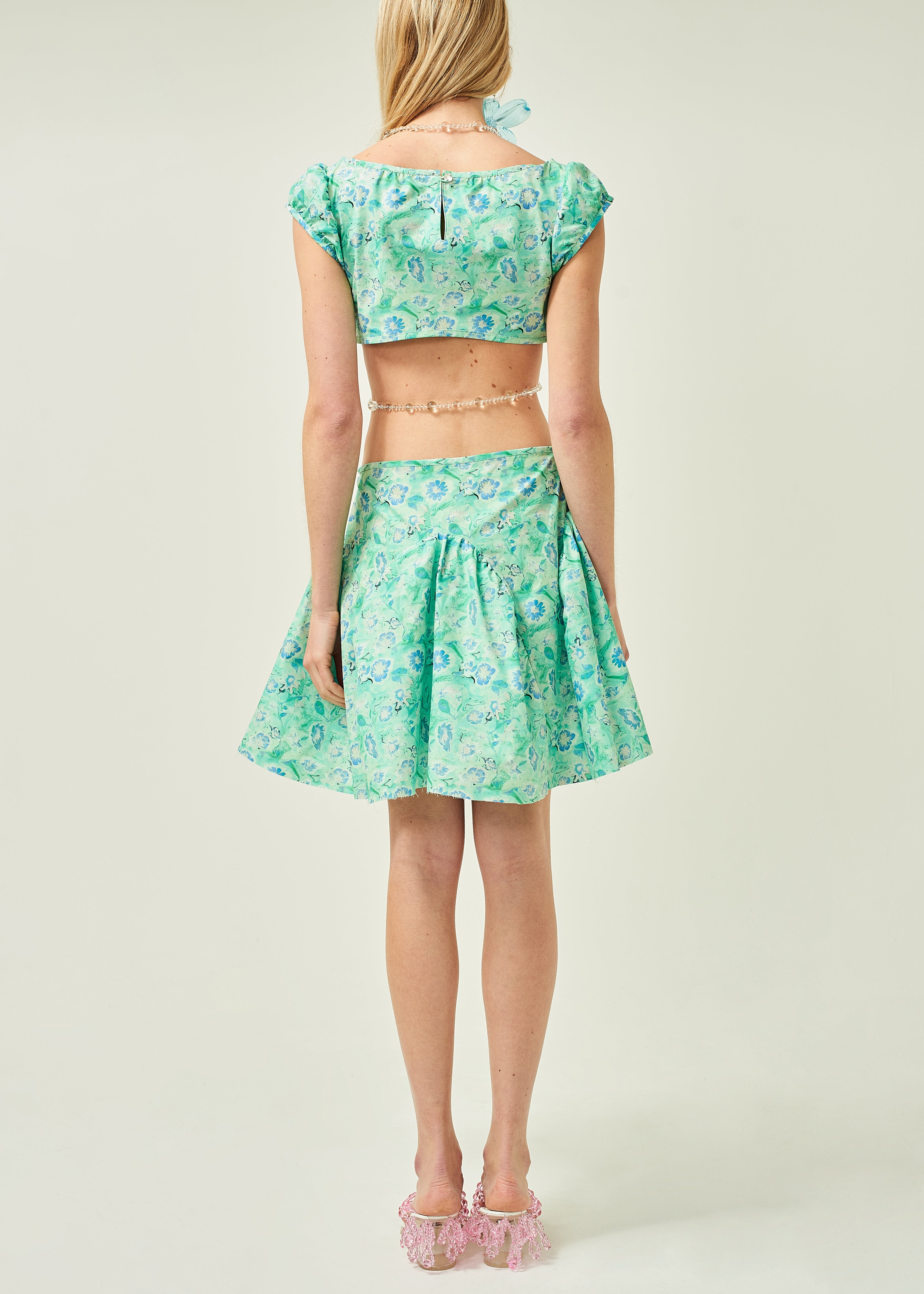 WOMEN MINI SHORT STYLE POPLIN CUT OUT DRESS GREEN
