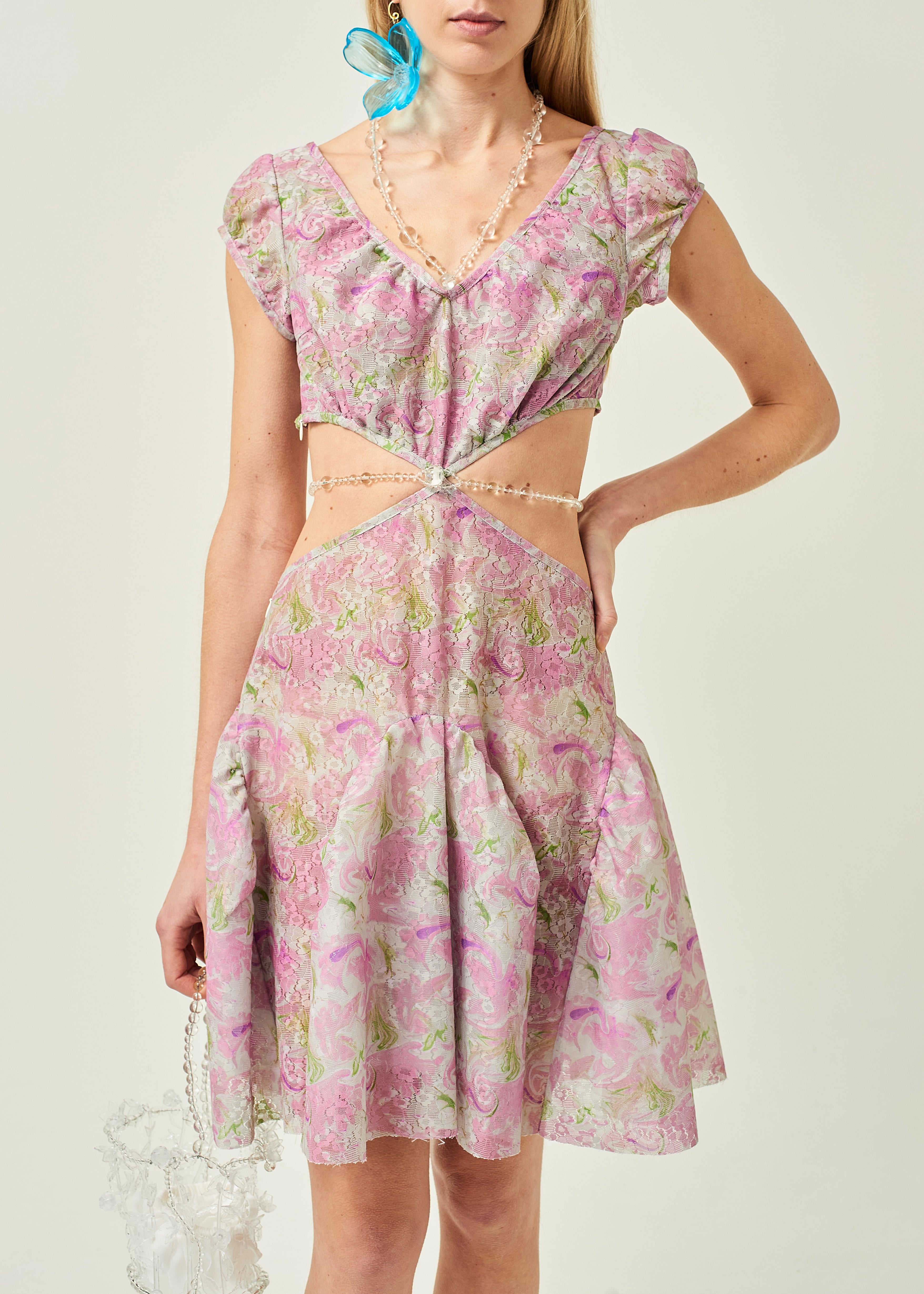 WOMEN MINI SHORT STYLE POPLIN CUT OUT DRESS PINK