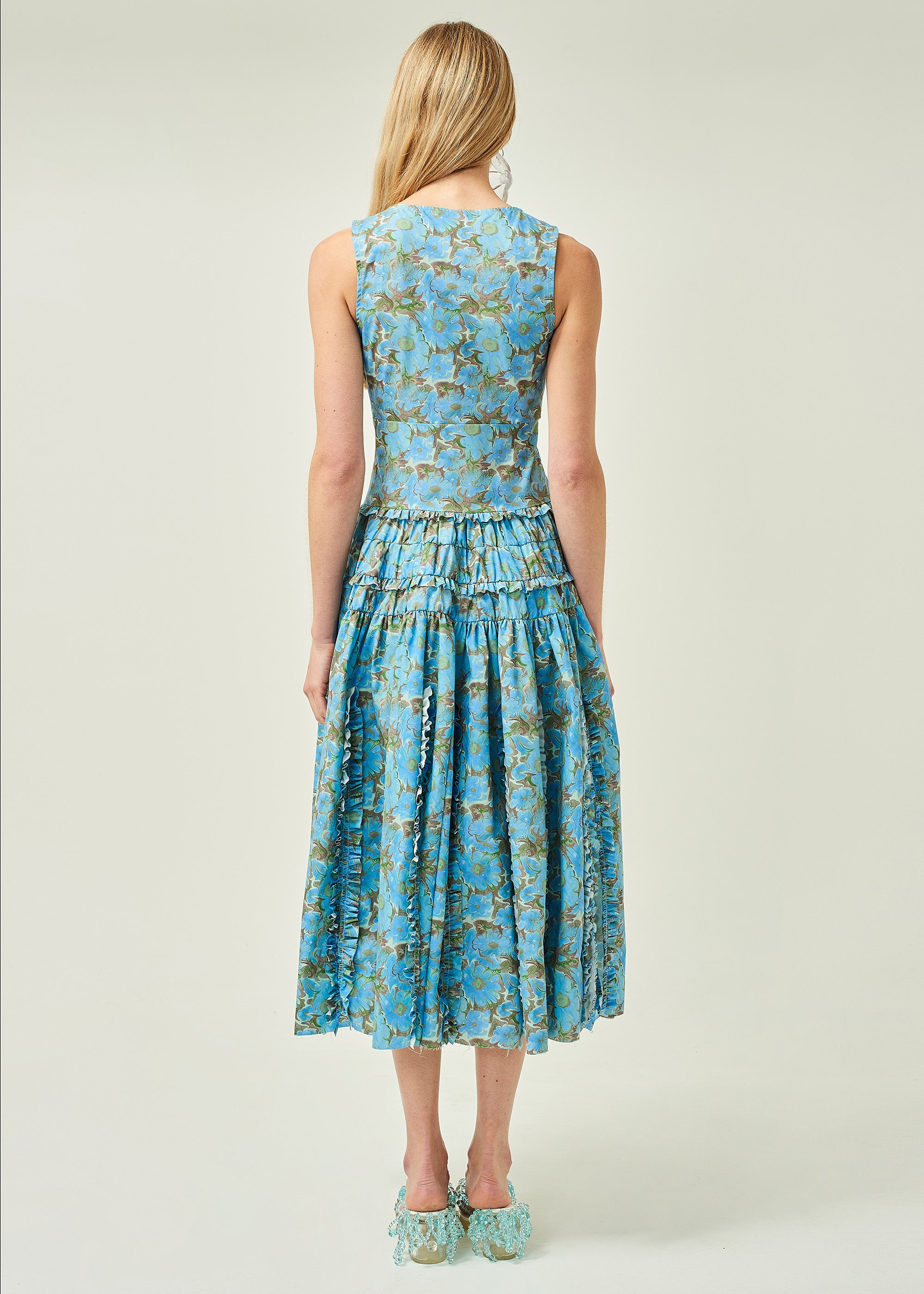 WOMEN STYLE SLEEVELESS BLUE POPLIN MAXI DRESS