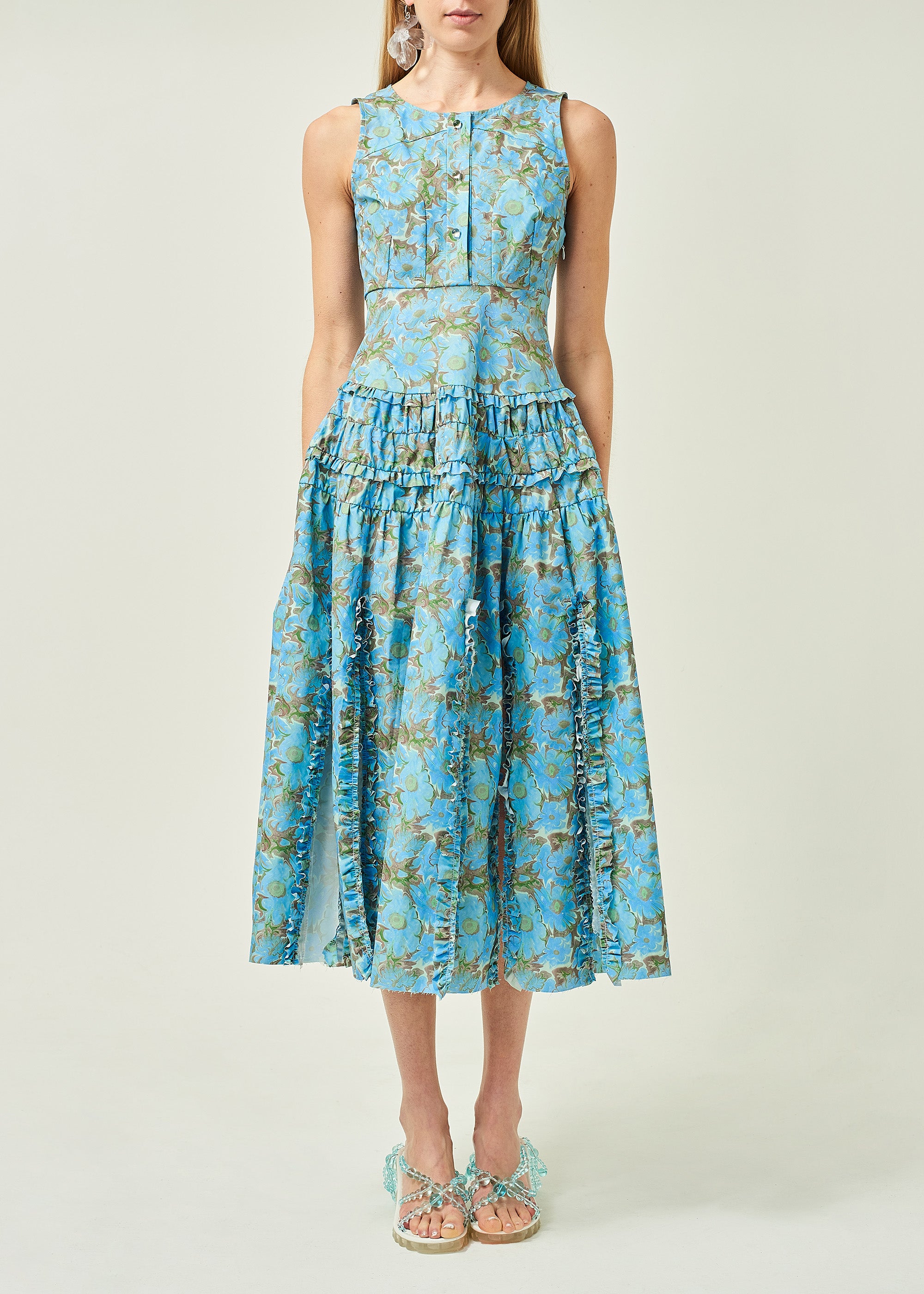 WOMEN STYLE SLEEVELESS BLUE POPLIN MAXI DRESS