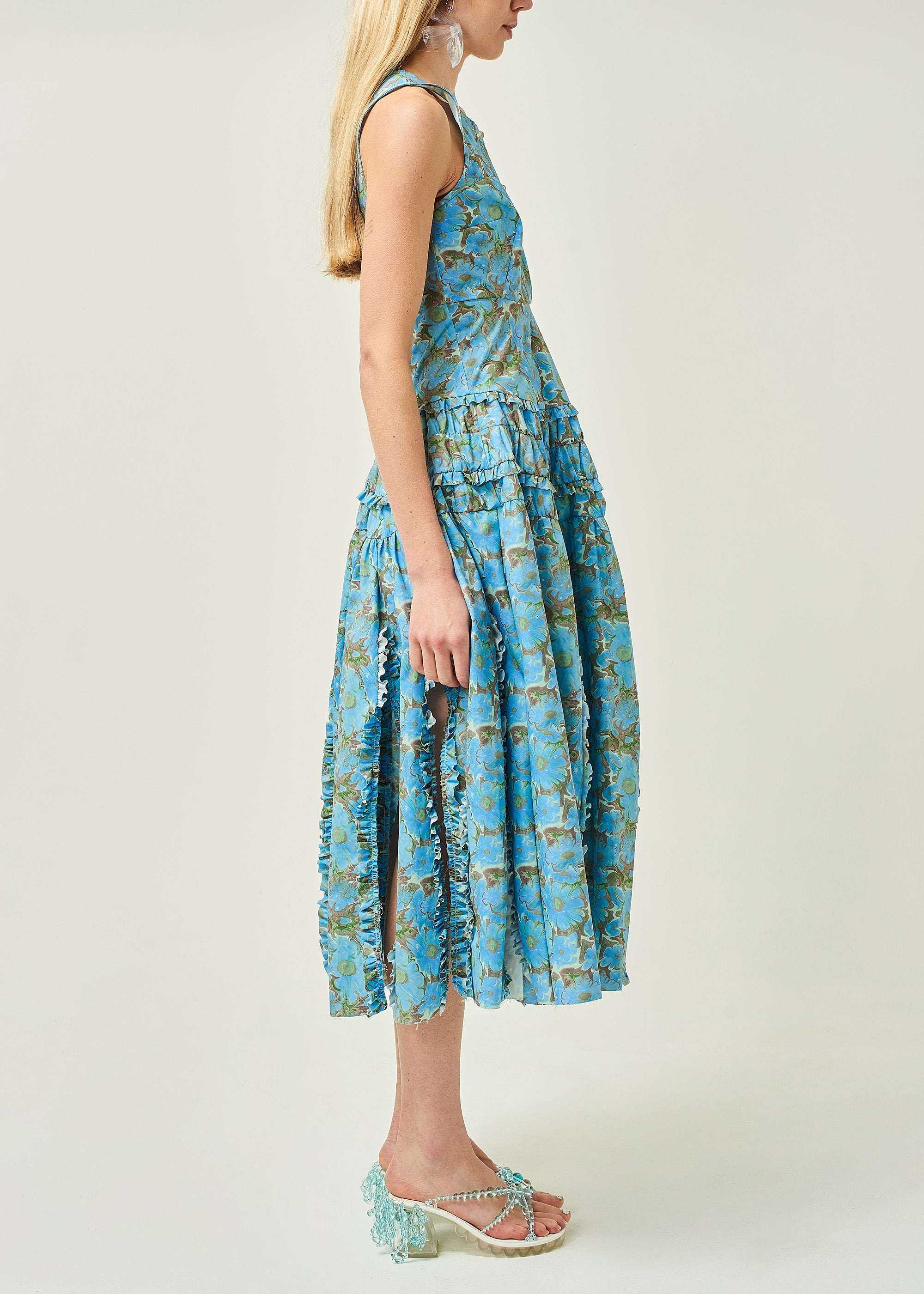 WOMEN STYLE SLEEVELESS BLUE POPLIN MAXI DRESS