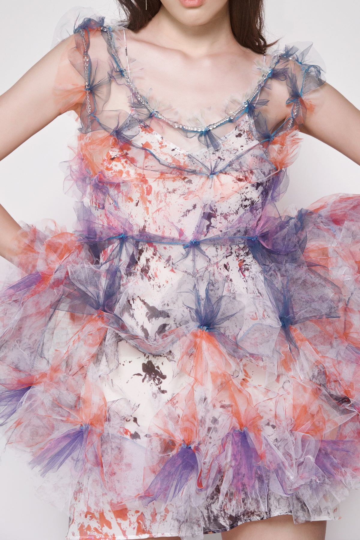 WOMEN GIRL SHORT STYLE V NECK PRINTED AIR FLOWER MINI DRESS