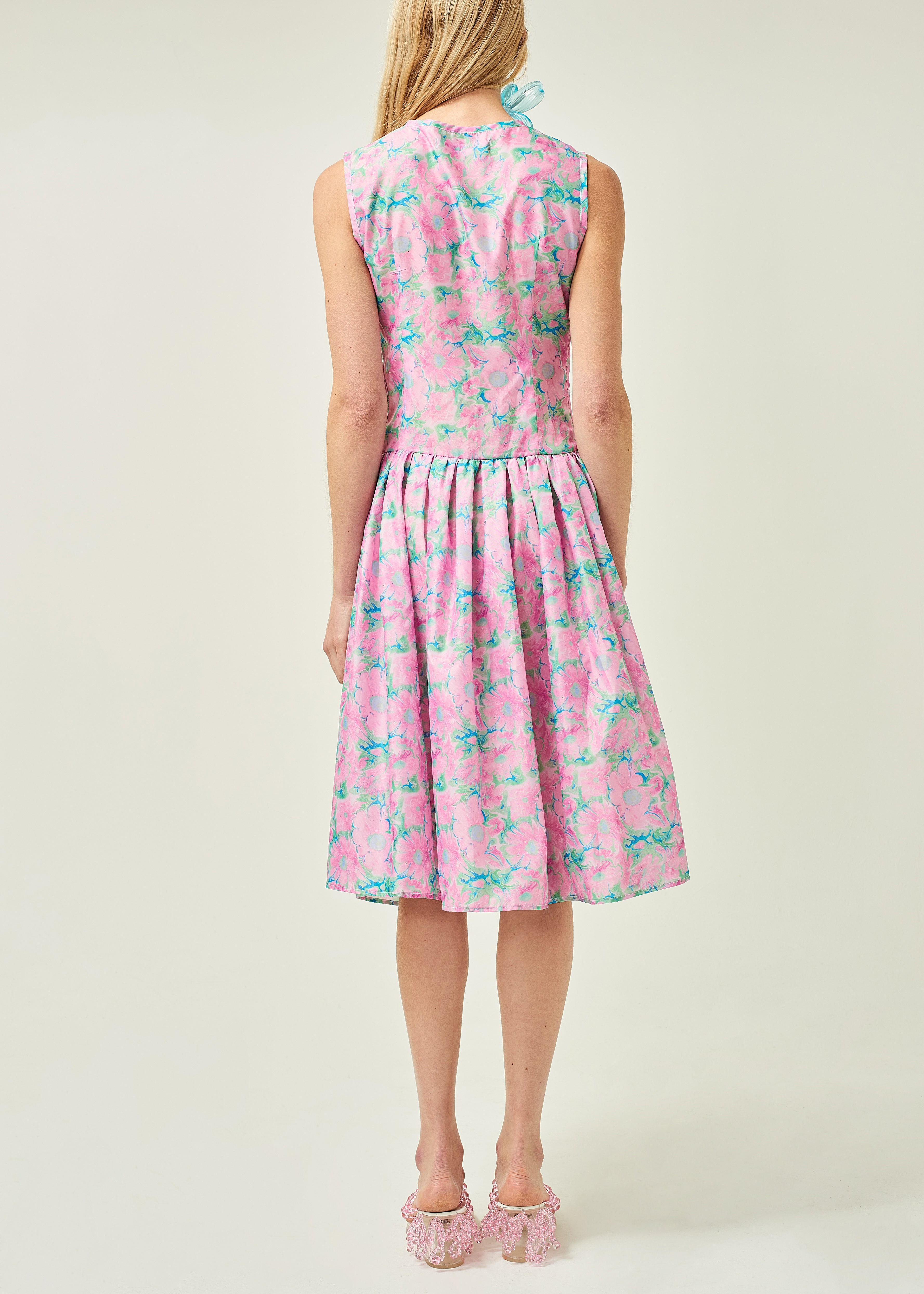 WOMEN STYLE SLEEVELESS ASYMMETRICAL LACE MIDI DRESS PINK