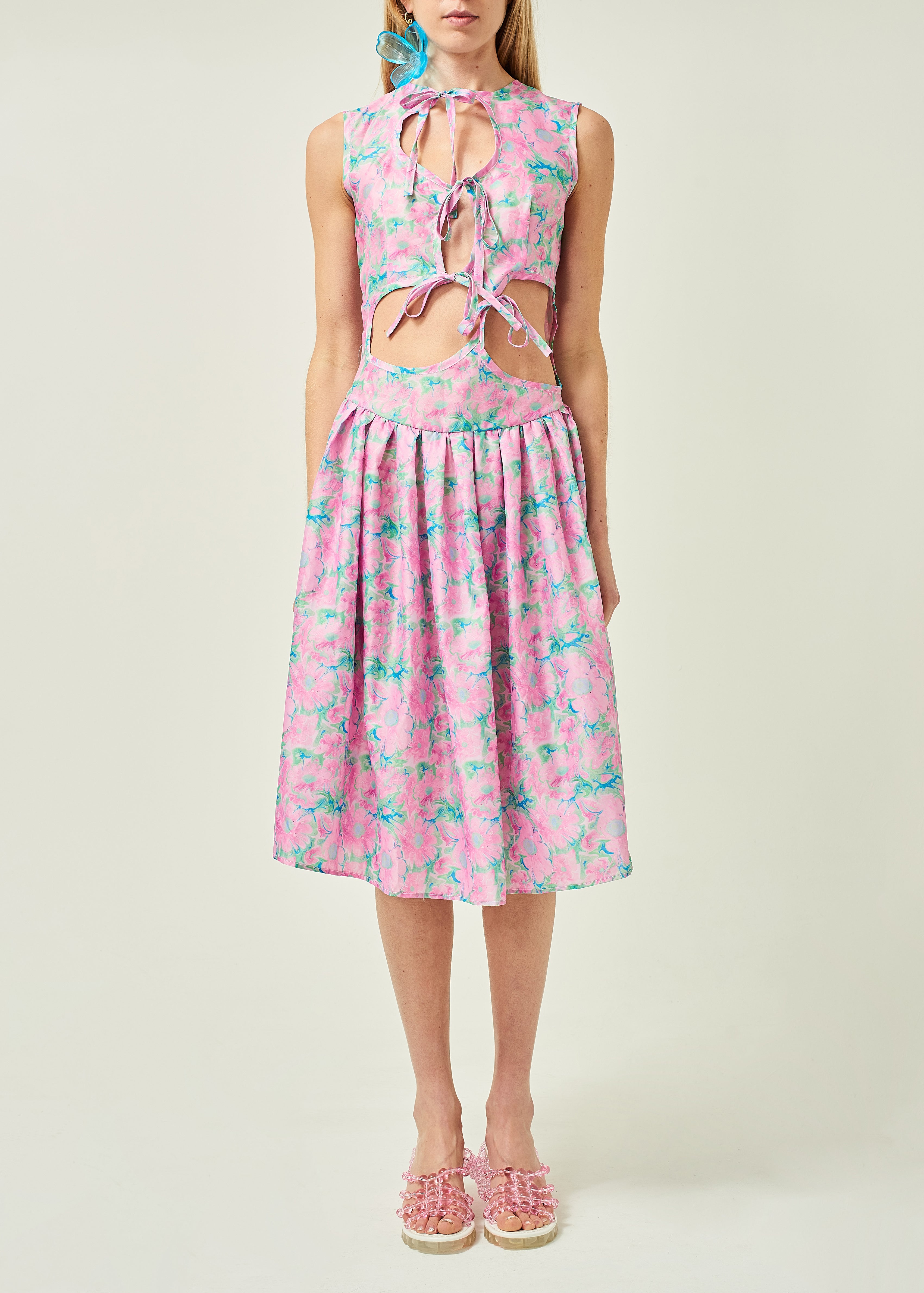 WOMEN STYLE SLEEVELESS ASYMMETRICAL LACE MIDI DRESS PINK