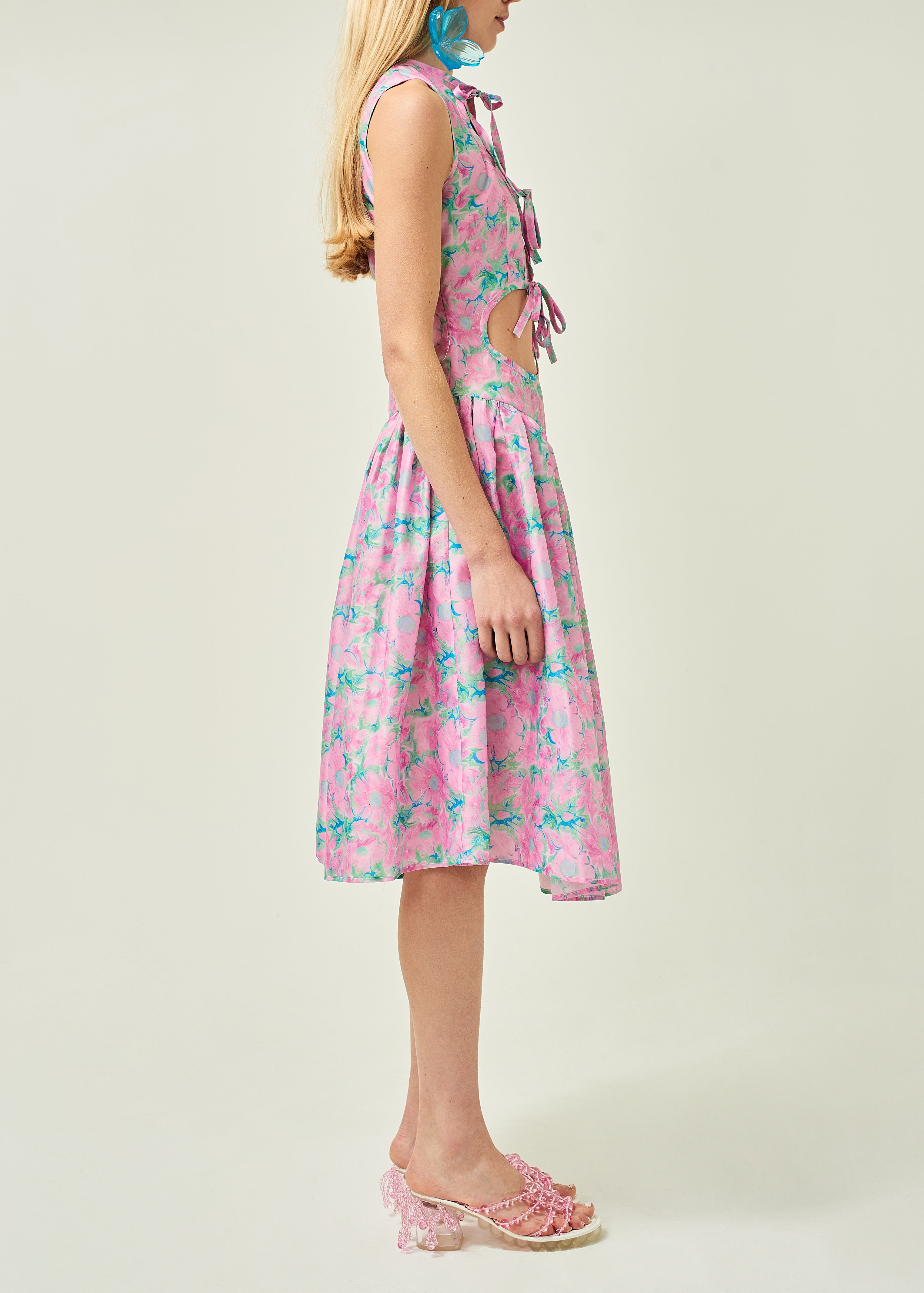 WOMEN STYLE SLEEVELESS ASYMMETRICAL LACE MIDI DRESS PINK
