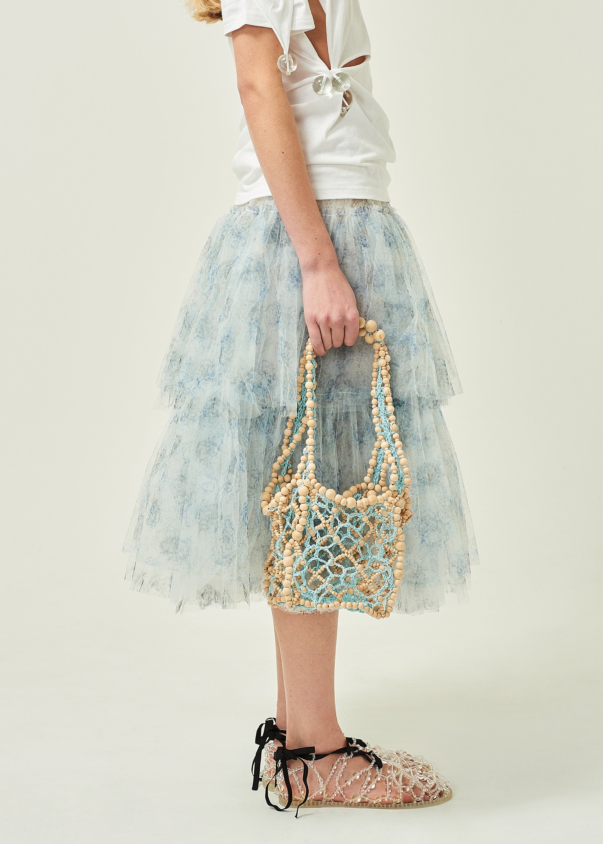 WOMEN MIDI BLUE PRINTED FRILL SKIRT