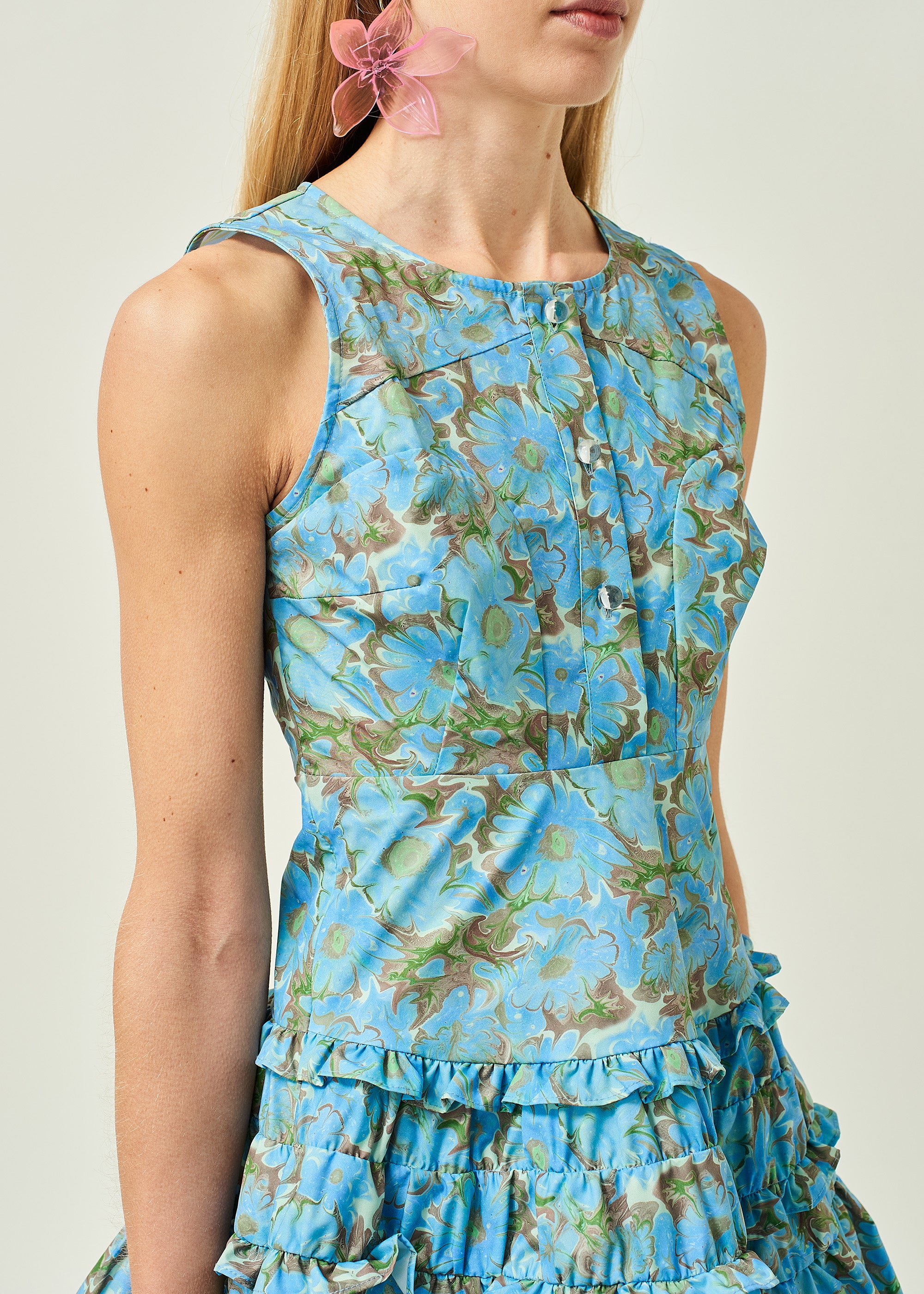 WOMEN STYLE SLEEVELESS PRINTED MINI DRESS BLUE