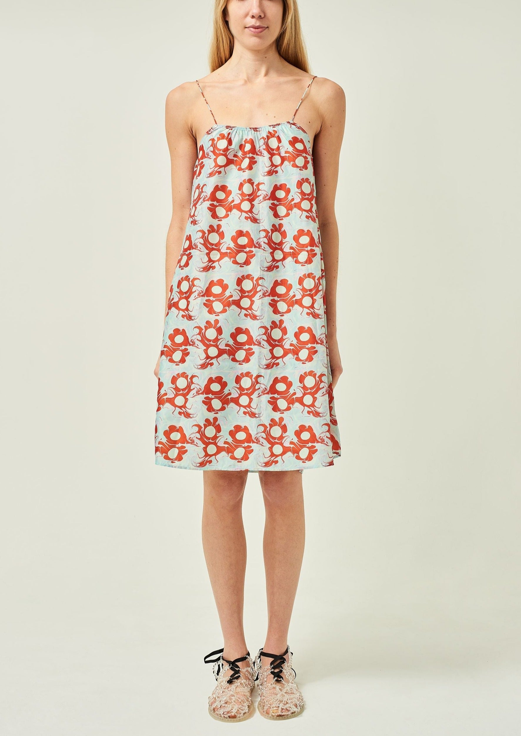 WOMEN SLEEVELESS SHORT PRINT SLIP DRESS