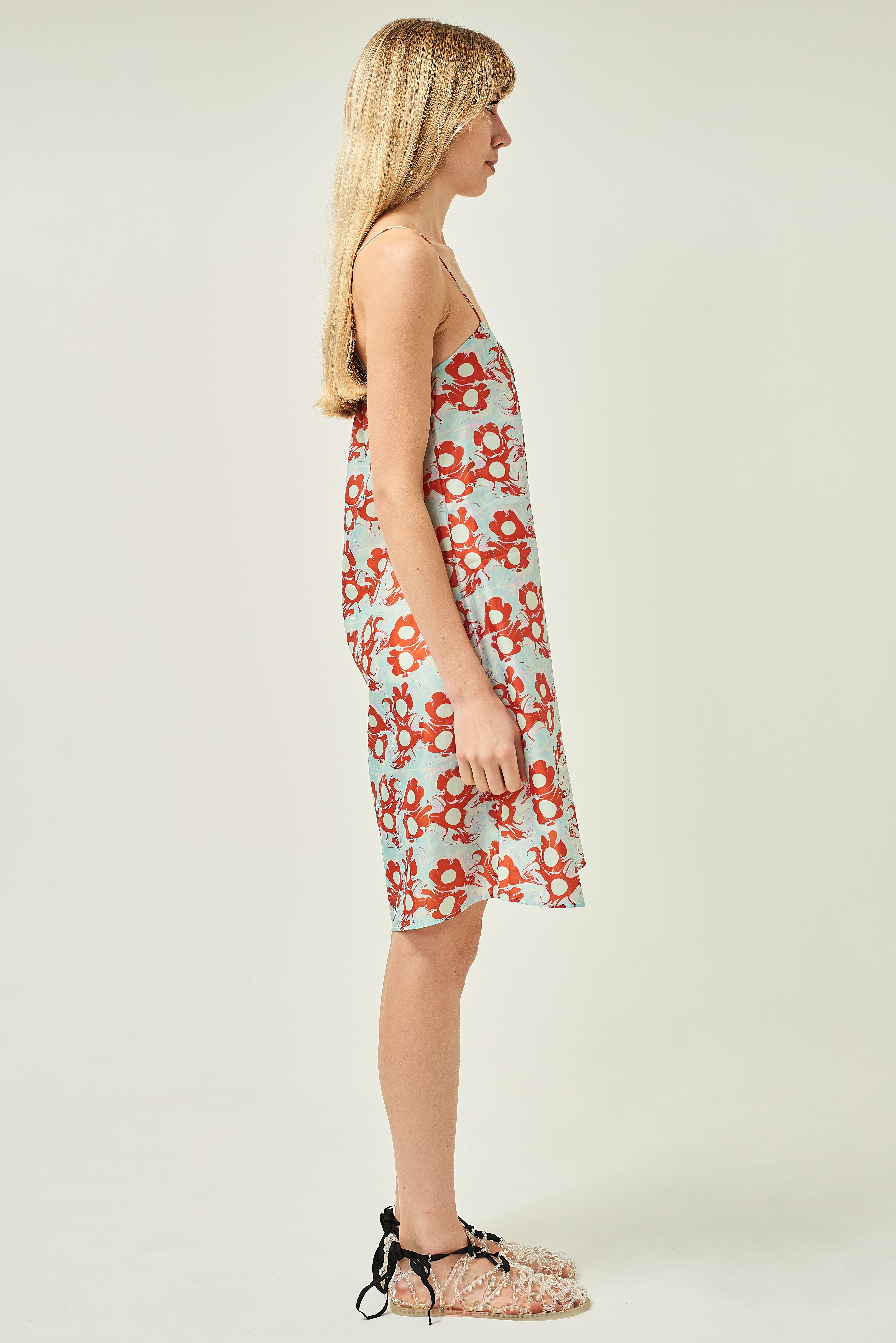 WOMEN SLEEVELESS SHORT PRINT SLIP DRESS