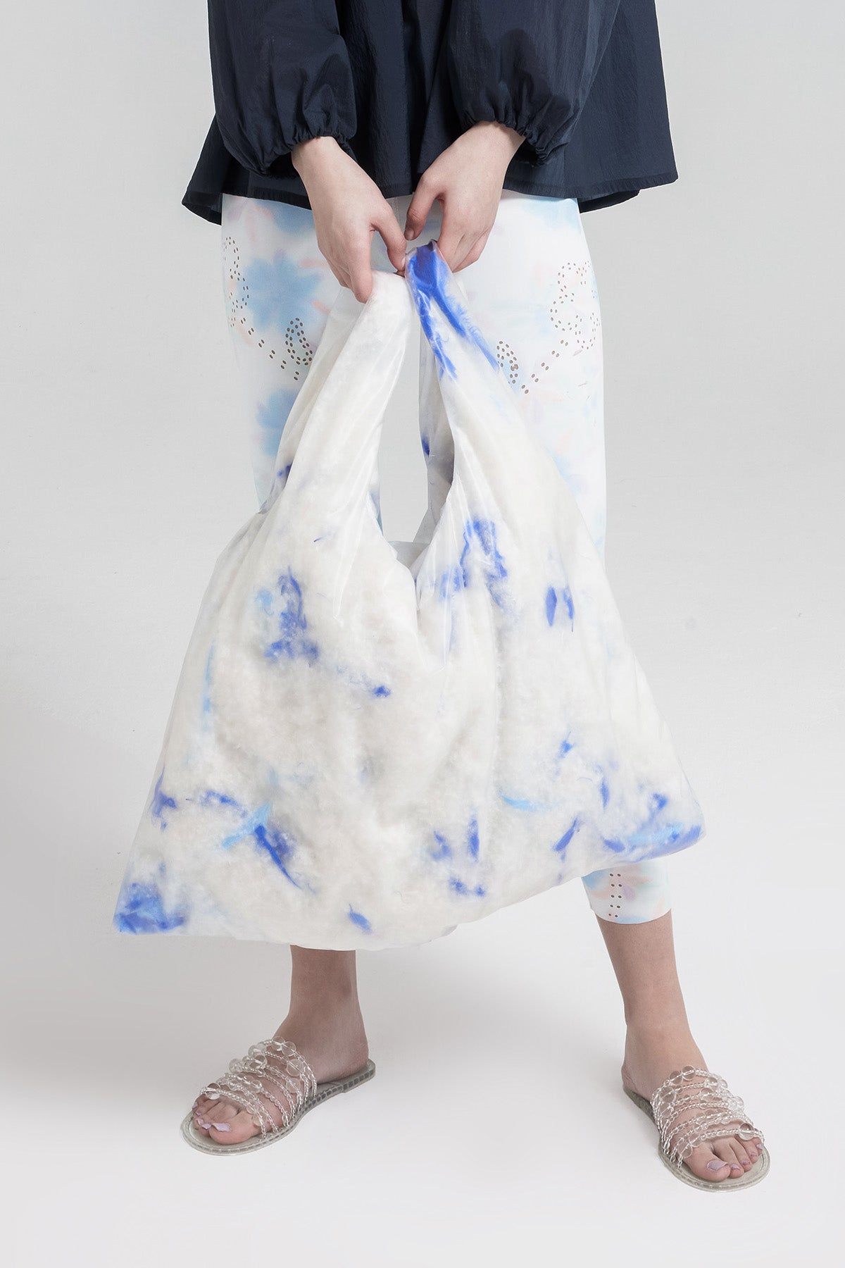 WOMEN GIRL PURSE BAG WHITE BLUE PUFFER FEATHER TOTE