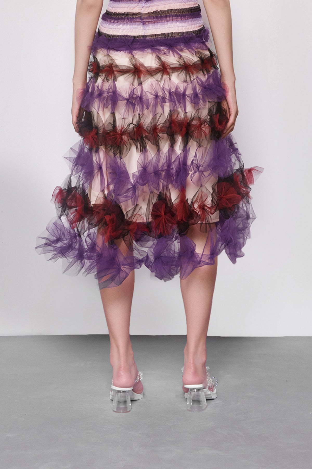 WOMEN GIRL MIDI FLOWY PURPLE AIR FLOWER SKIRT