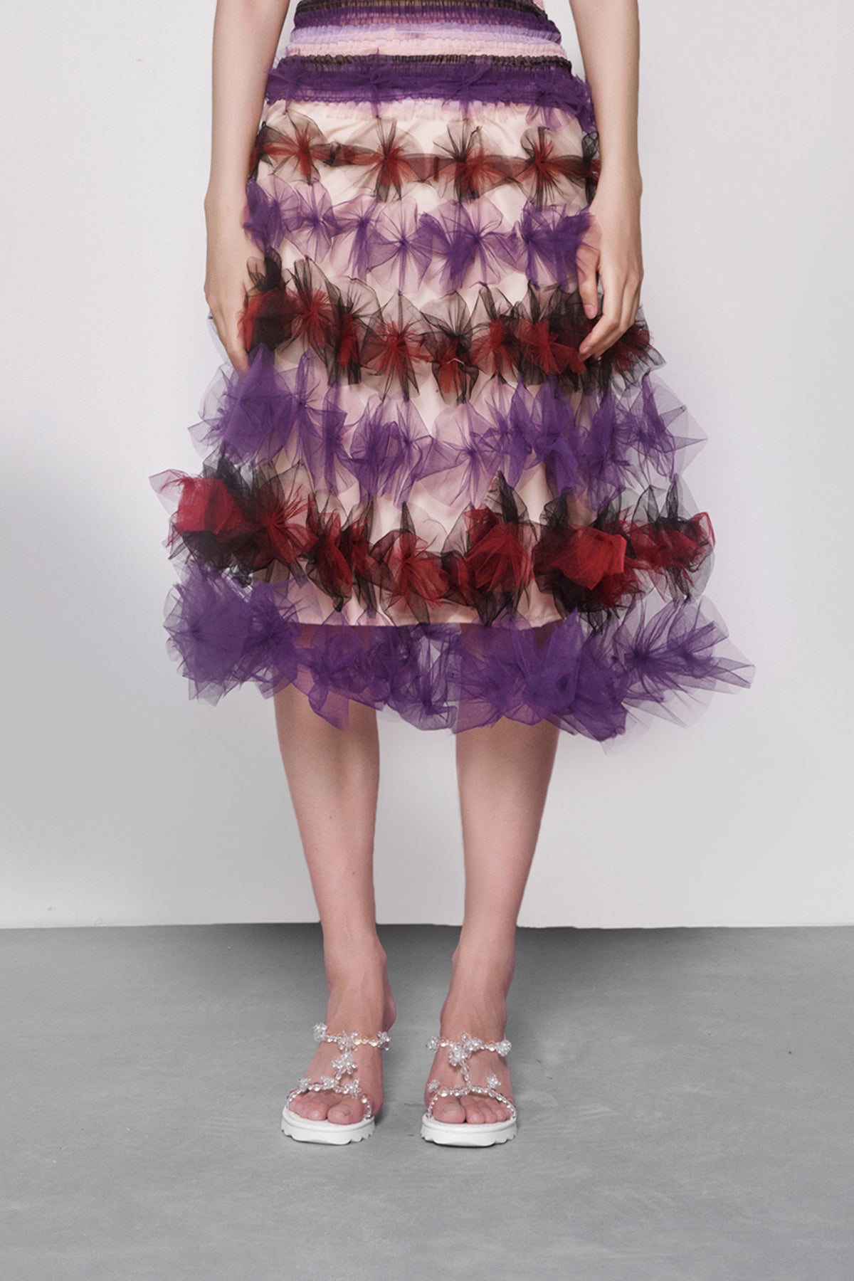WOMEN GIRL MIDI FLOWY PURPLE AIR FLOWER SKIRT