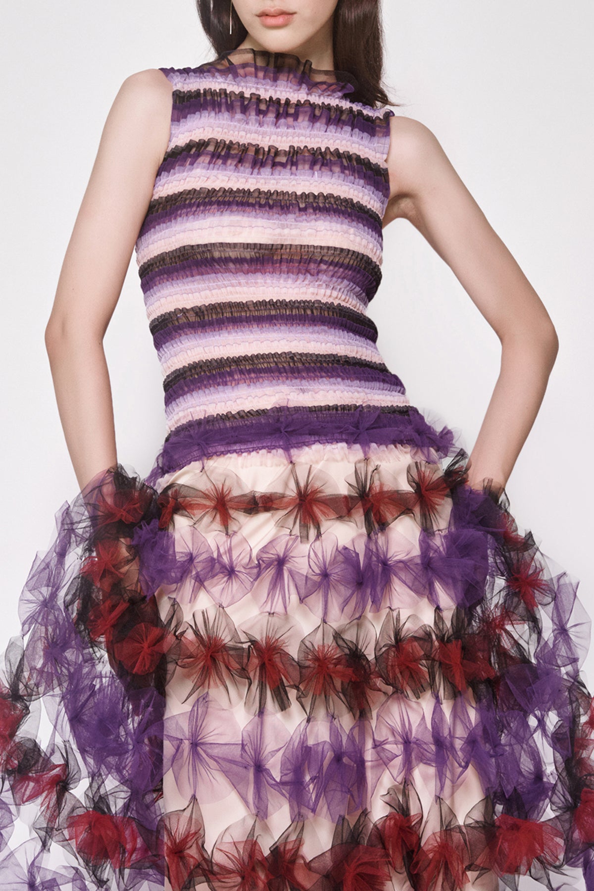 WOMEN GIRL MIDI FLOWY PURPLE AIR FLOWER SKIRT