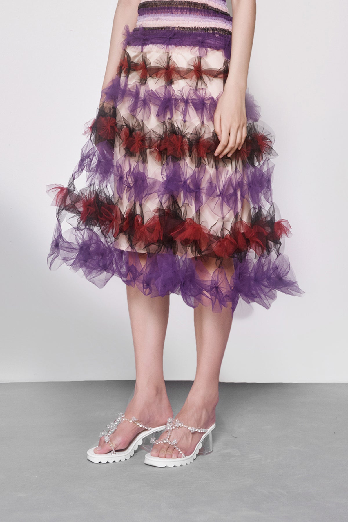 WOMEN GIRL MIDI FLOWY PURPLE AIR FLOWER SKIRT