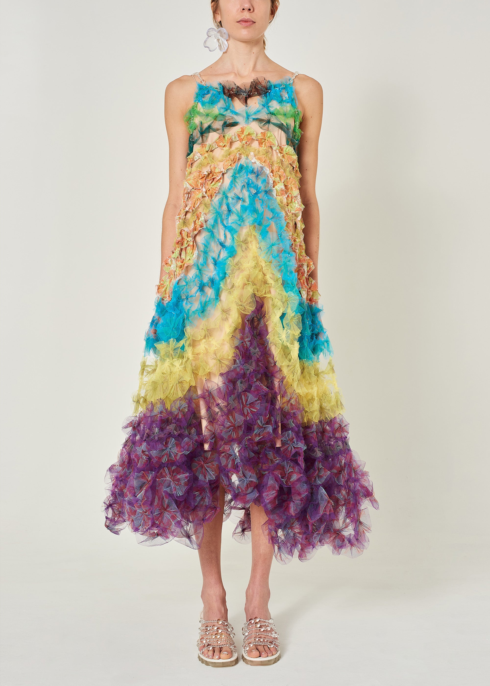 WOMEN MIDI COLOURFUL RAINBOW AIRFLOWER DRESS