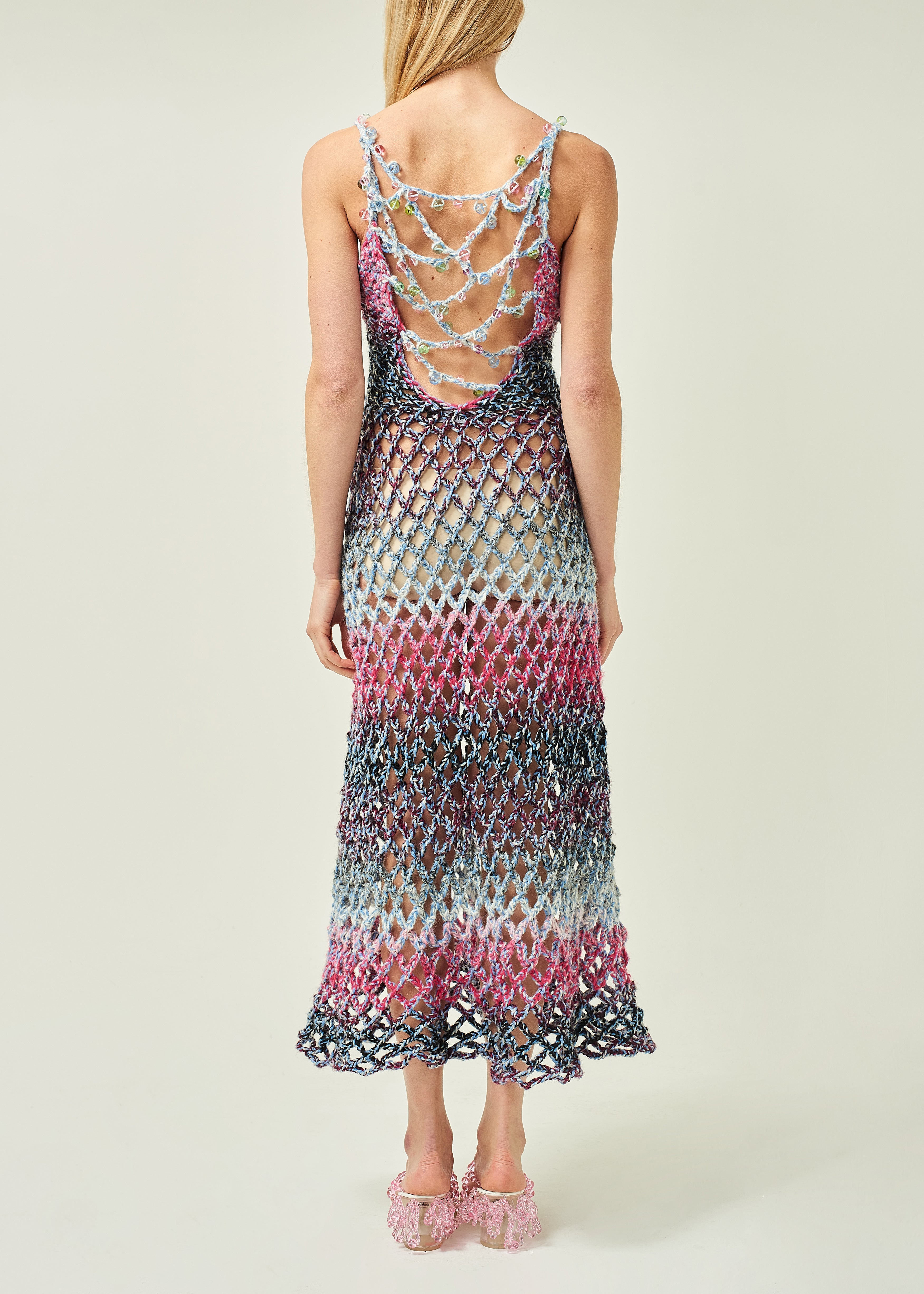 WOMEN SLEEVELESS MAXI RIBBON CROCHET DRESS