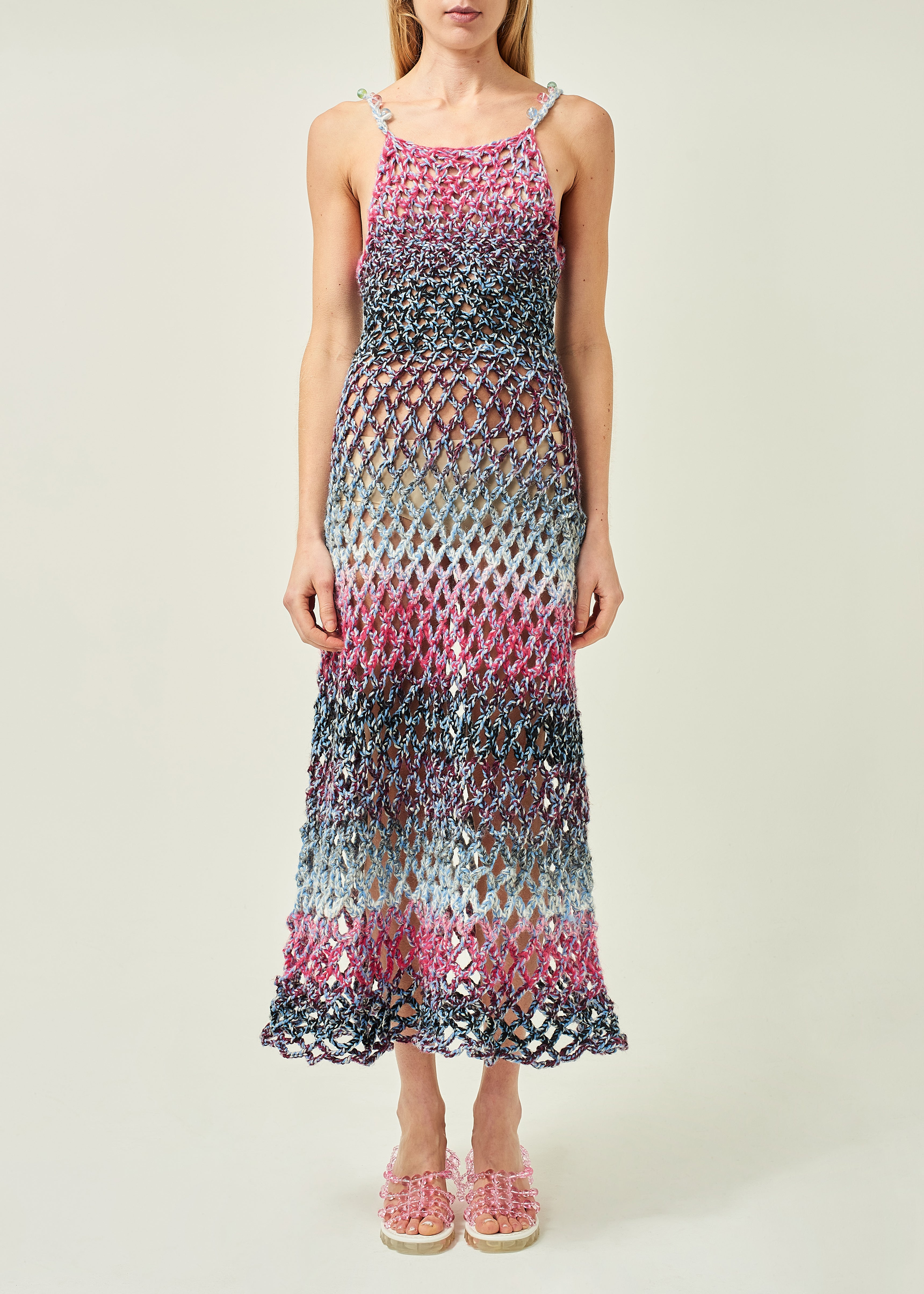 WOMEN SLEEVELESS MAXI RIBBON CROCHET DRESS