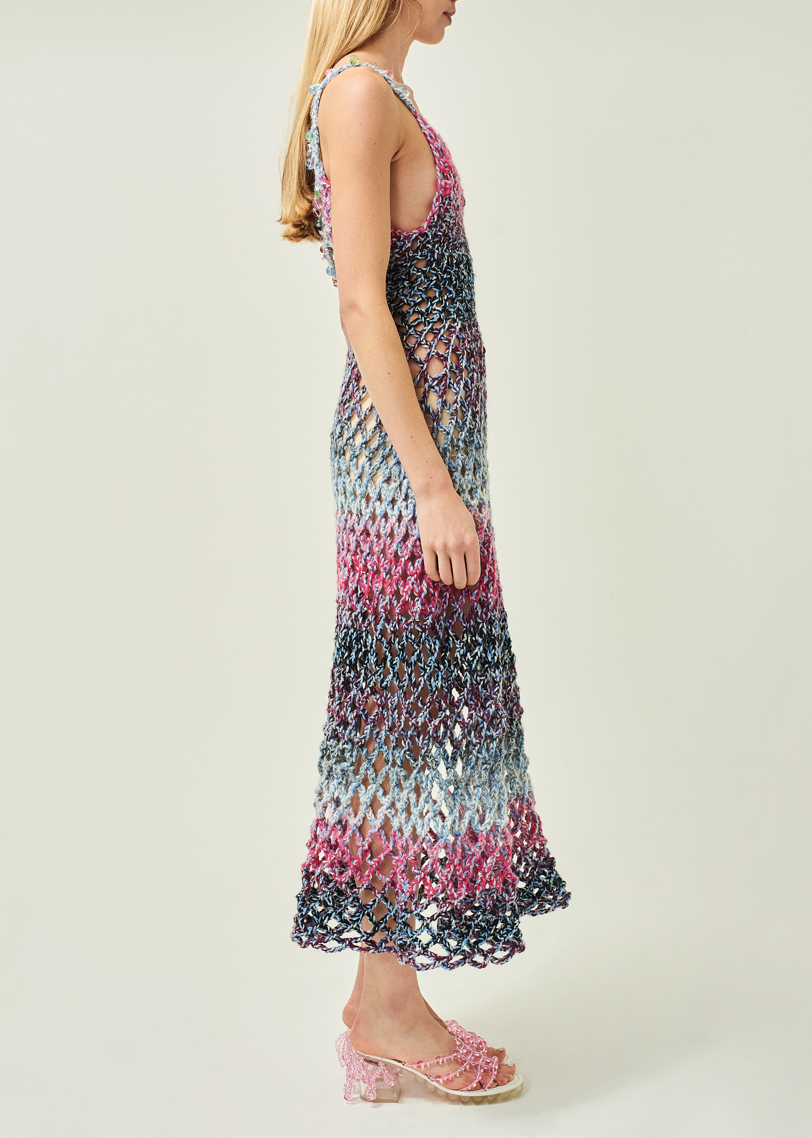 WOMEN SLEEVELESS MAXI RIBBON CROCHET DRESS