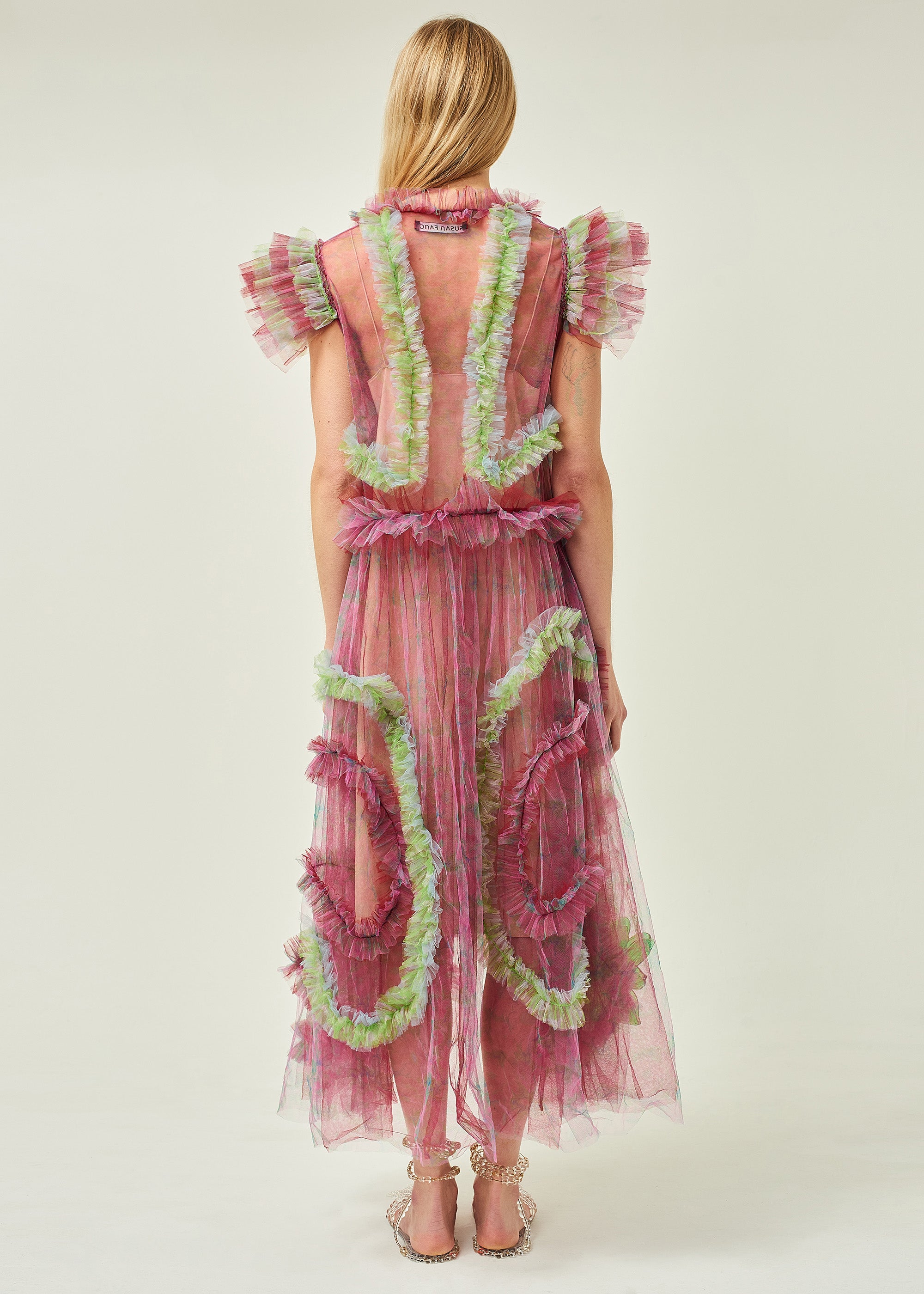 WOMEN STYLE  PINK MAXI RUFFLE DRESS