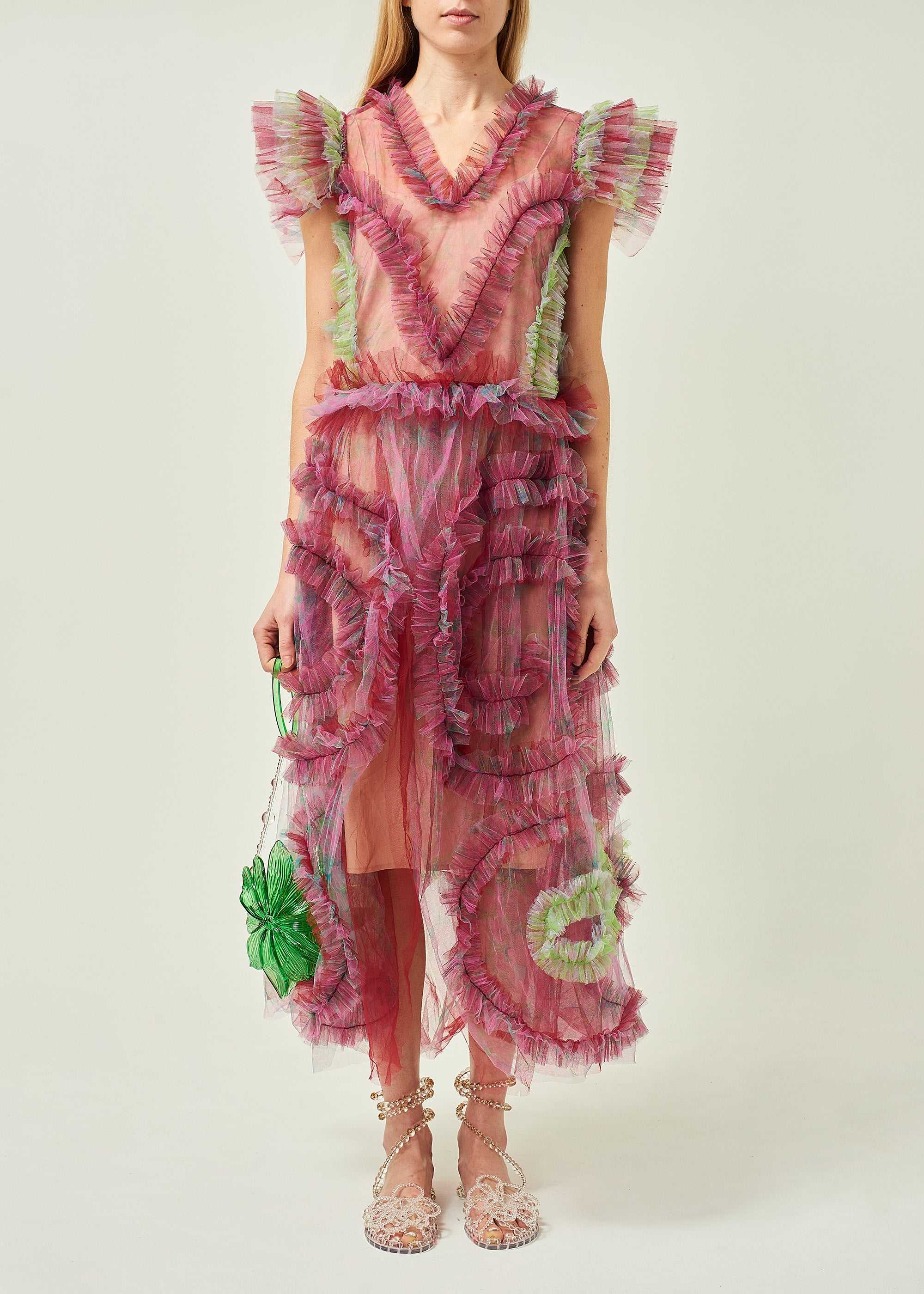 WOMEN STYLE  PINK MAXI RUFFLE DRESS