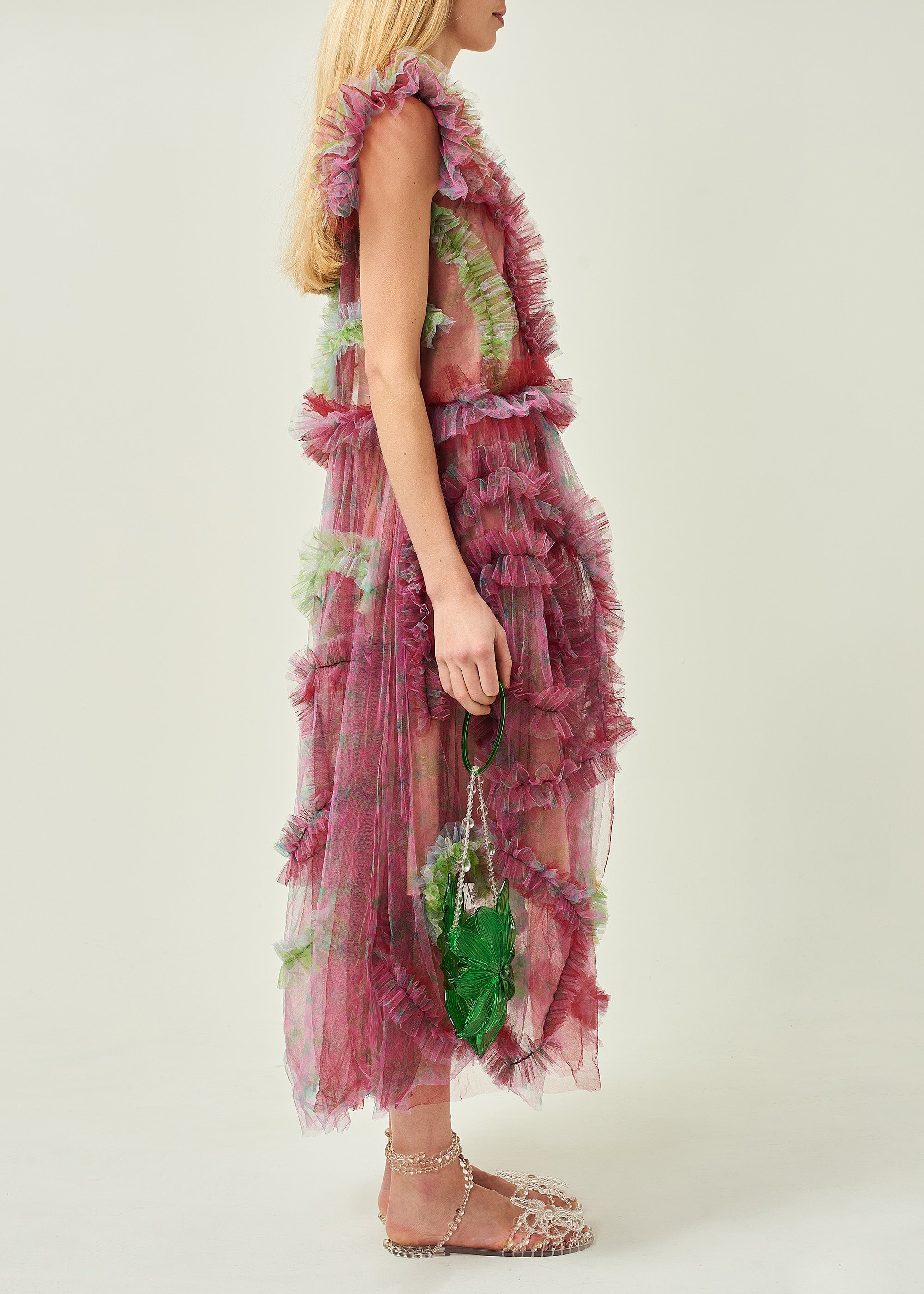 WOMEN STYLE  PINK MAXI RUFFLE DRESS