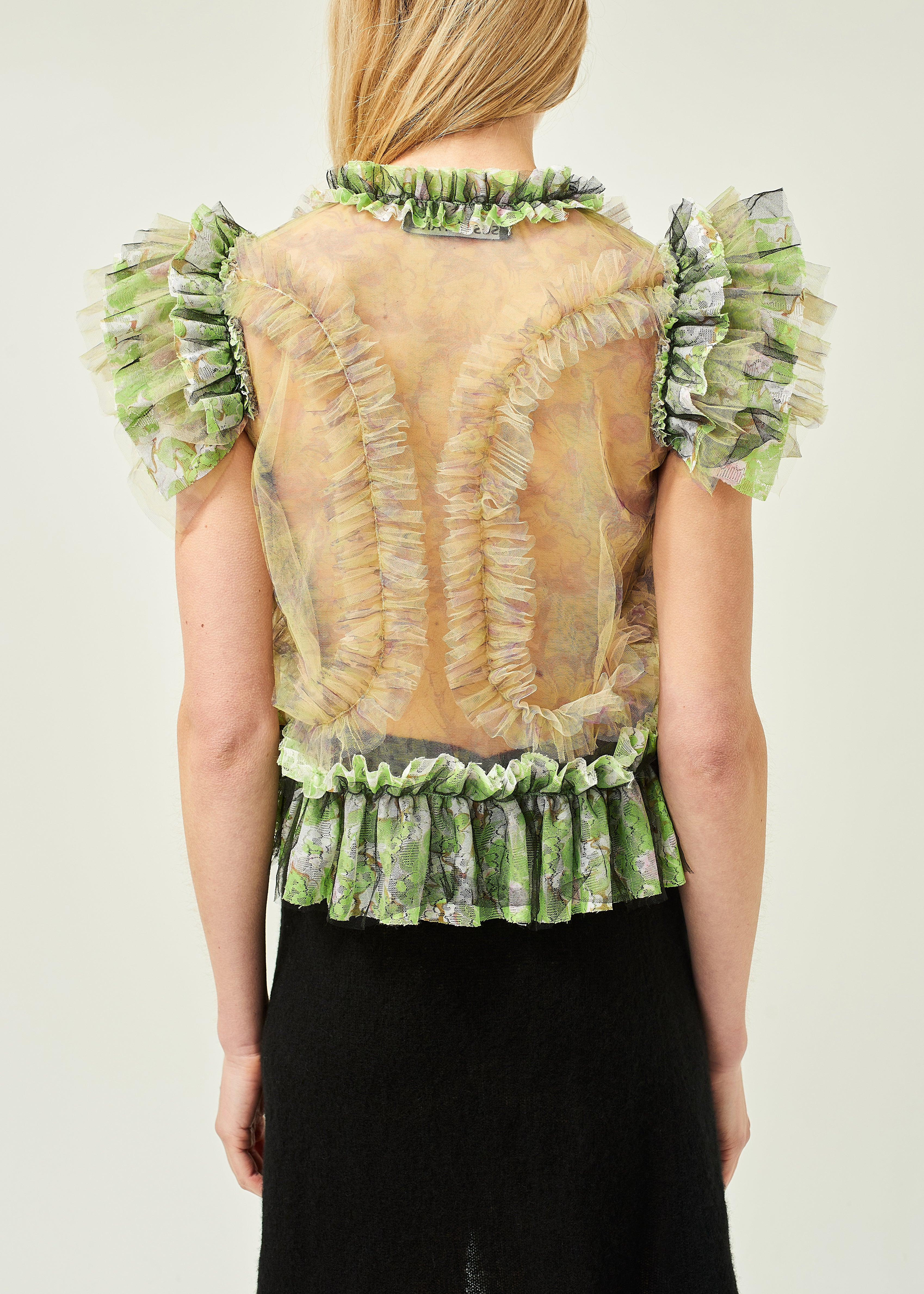 WOMEN GREEN RUFFLE SLEEVE POPLIN BLOUSE