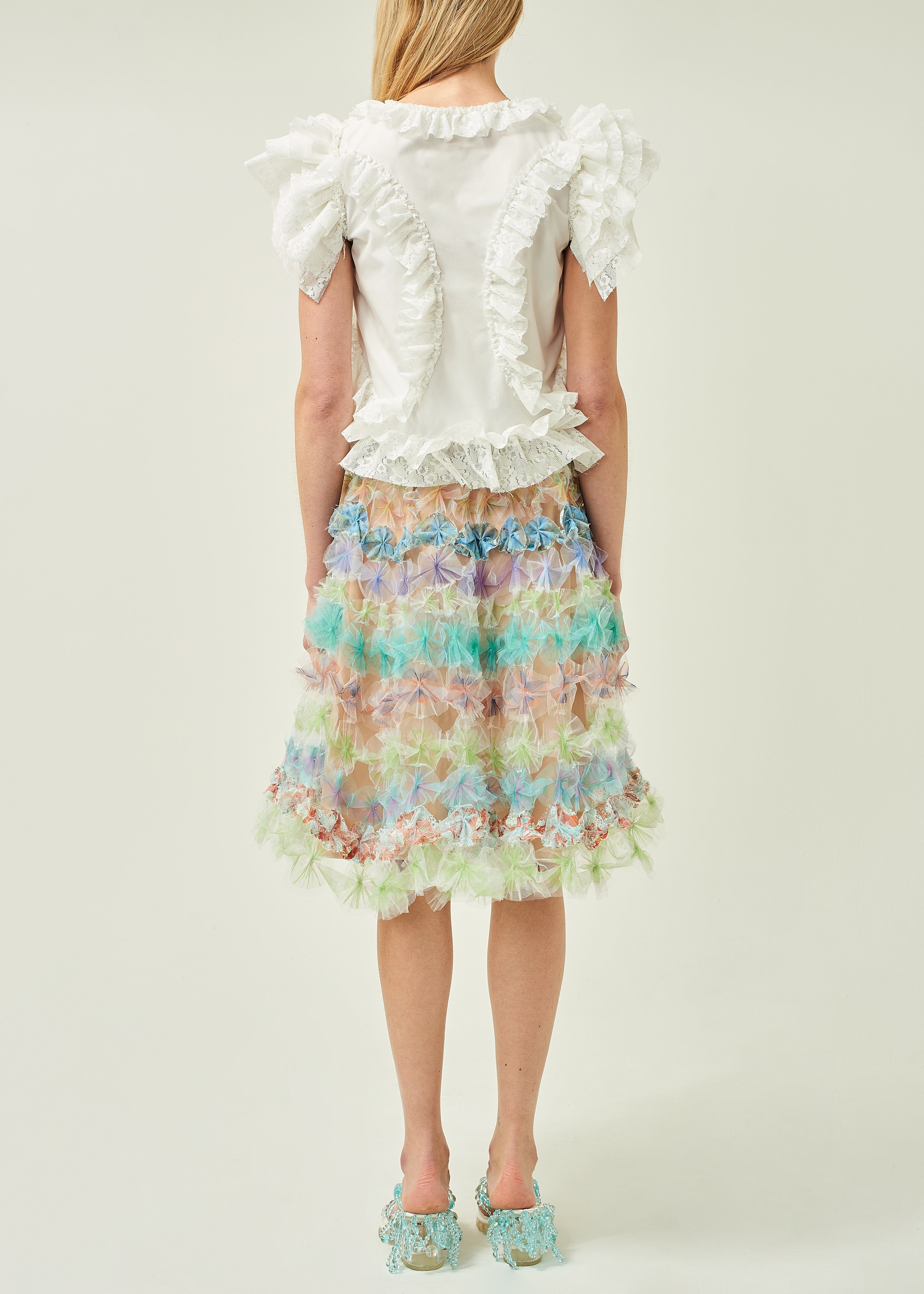 WOMEN WHITE RUFFLE SLEEVE POPLIN BLOUSE