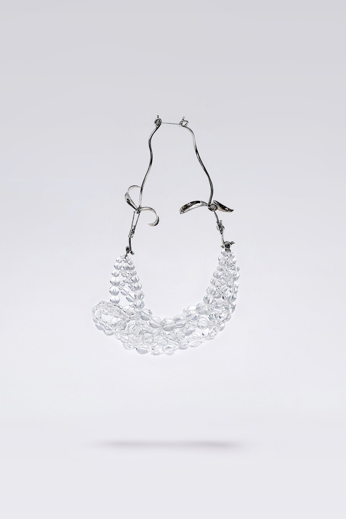 OMEN GIRL BEADS CLEAR ACCESSORY PURSE SHOULDER SILVER LEAF CROISSANT BAG