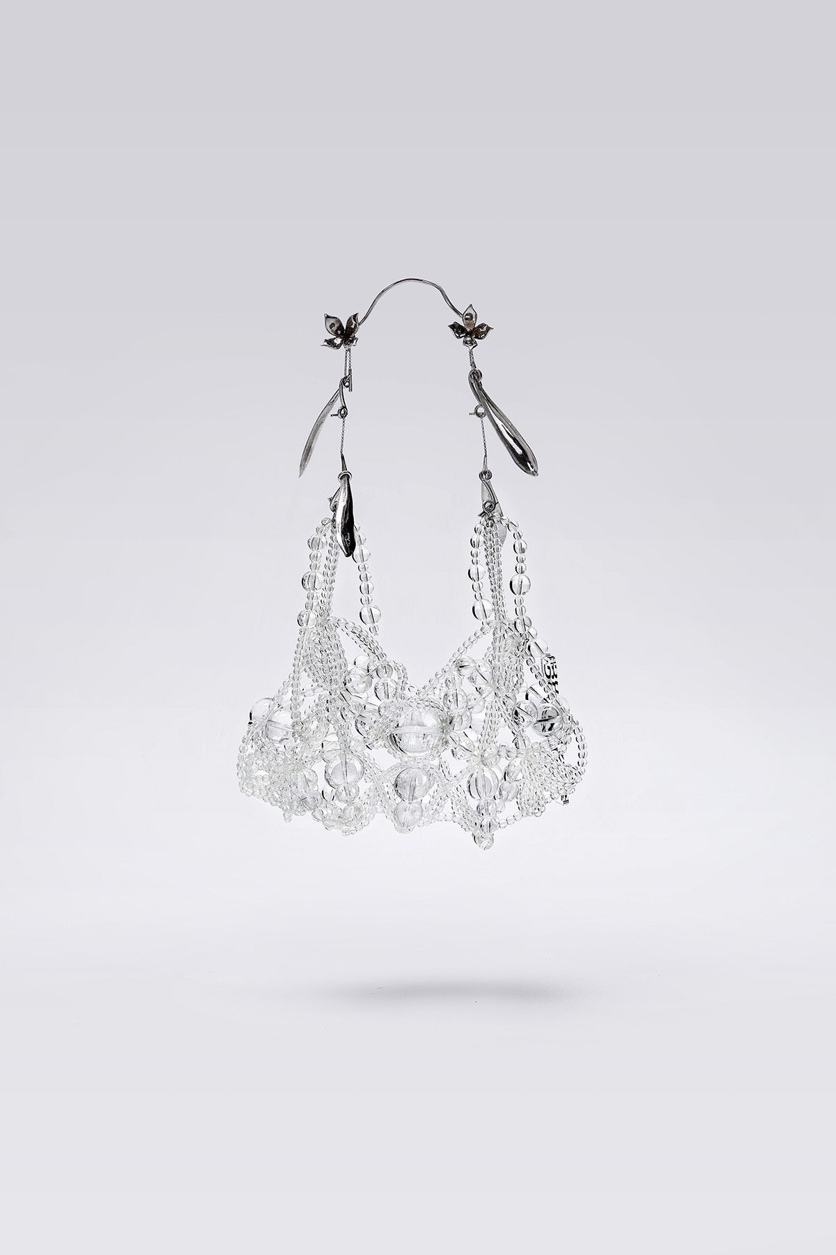 WOMEN GIRL BEADS CLEAR ACCESSORY PURSE SHOULDER SILVER LEAF MOBILE