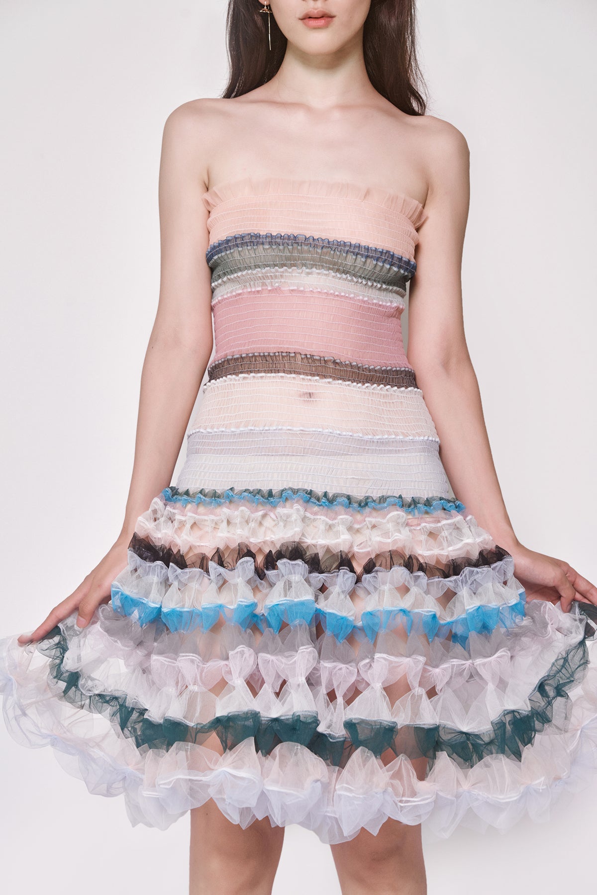 WOMEN GIRL SLEEVELESS STYLE MINI SHORT STRAPLESS SHIRRED MULTI COLOUR DRESS